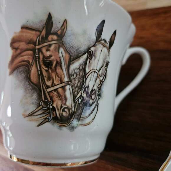 beautiful gold rimmed horse cup and saucer tea set regency bone china England - Picture 3 of 6